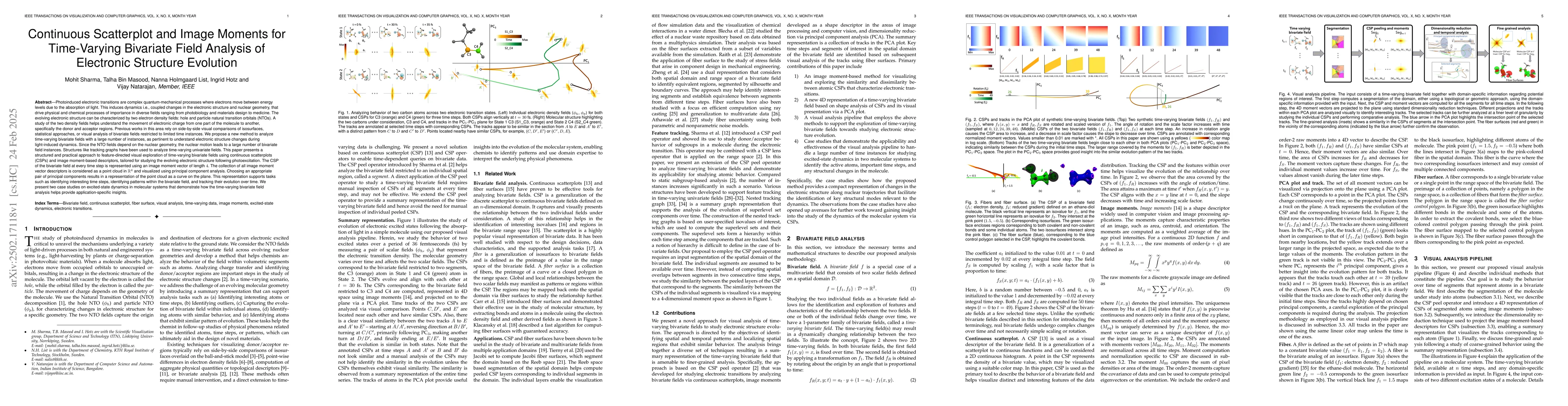 Thumbnail for Continuous Scatterplot and Image Moments for Time-Varying Bivariate
  Field Analysis of Electronic Structure Evolution