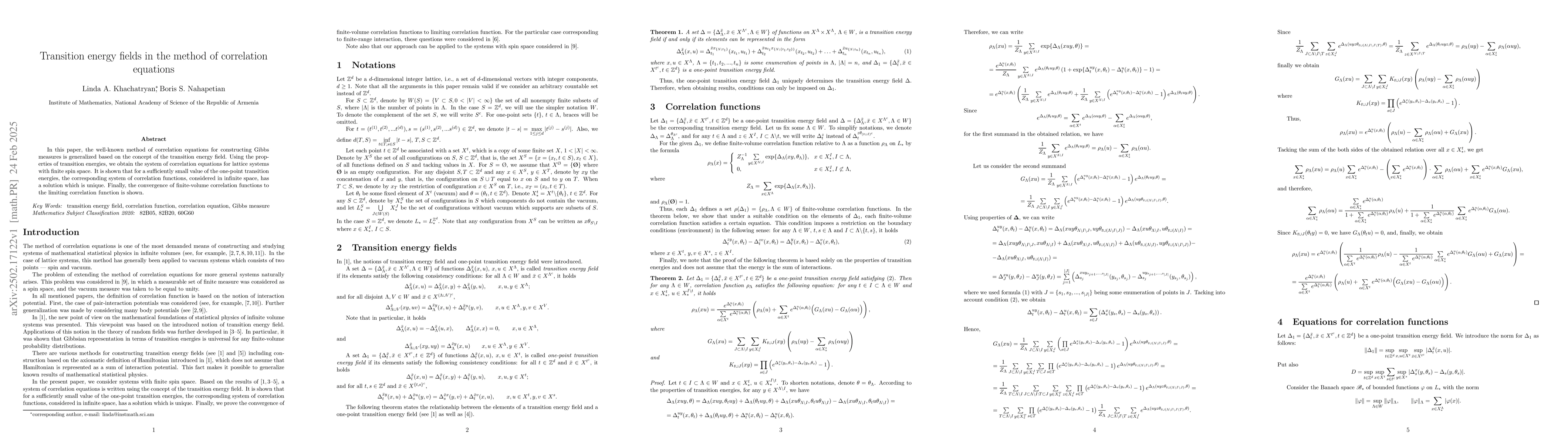 Thumbnail for Transition energy fields in the method of correlation equations