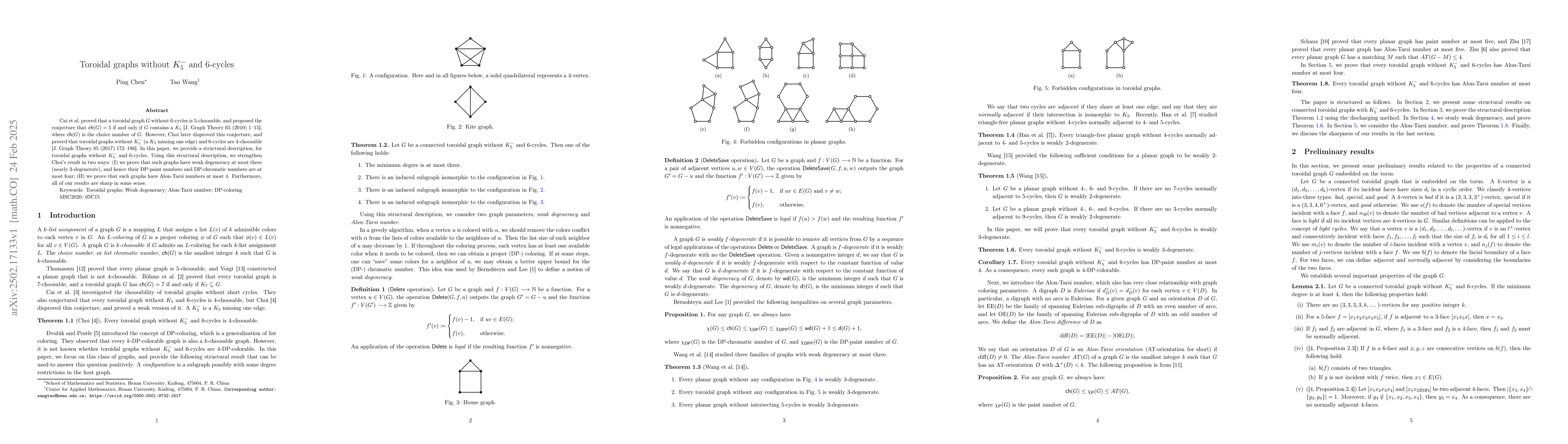 Thumbnail for Toroidal graphs without $K_{5}^{-}$ and 6-cycles