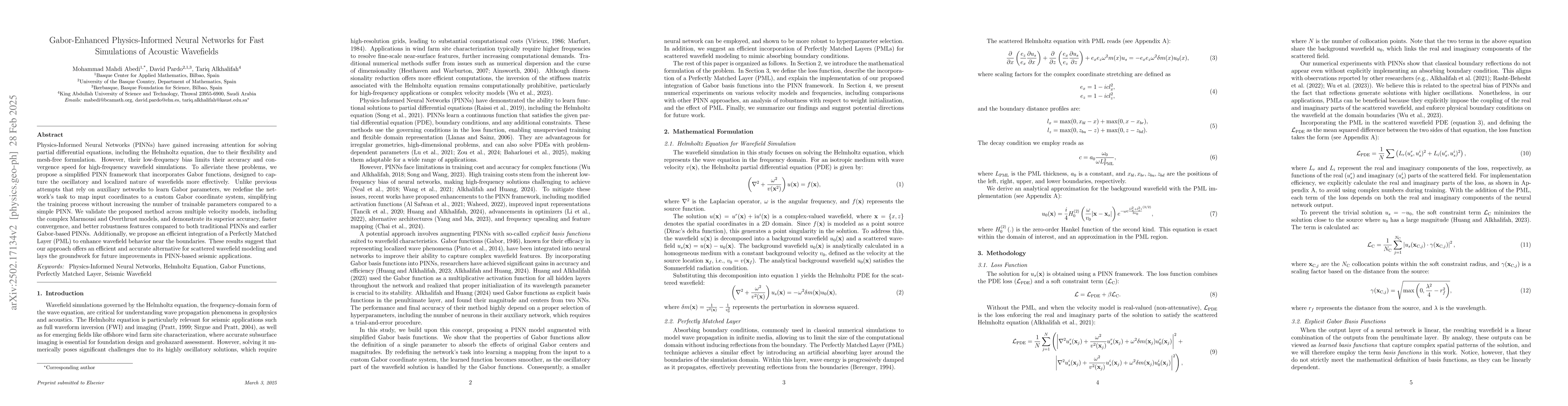 Thumbnail for Gabor-Enhanced Physics-Informed Neural Networks for Fast Simulations of
  Acoustic Wavefields
