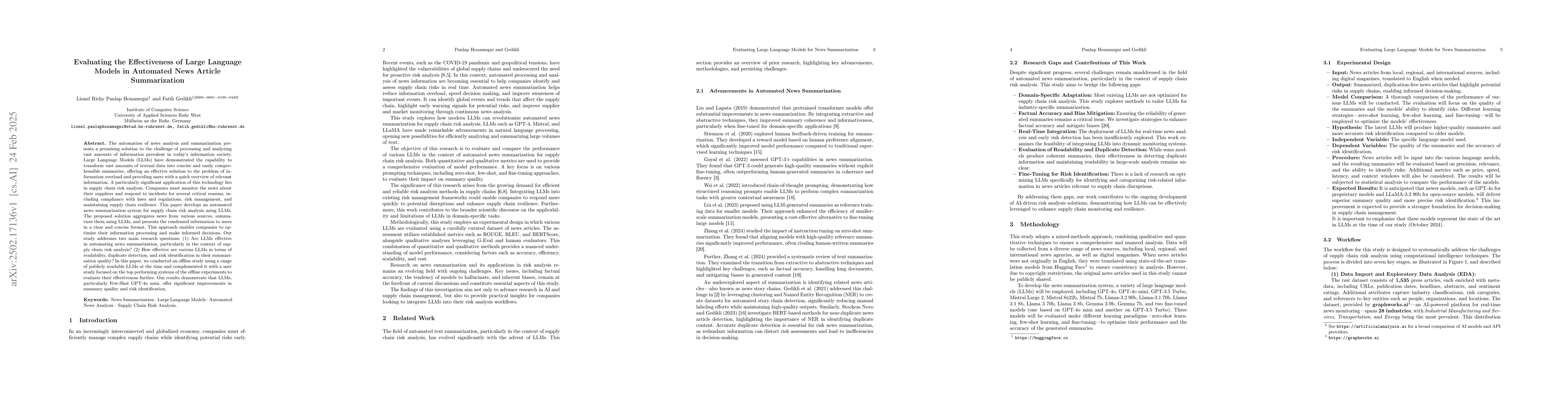 Thumbnail for Evaluating the Effectiveness of Large Language Models in Automated News
  Article Summarization