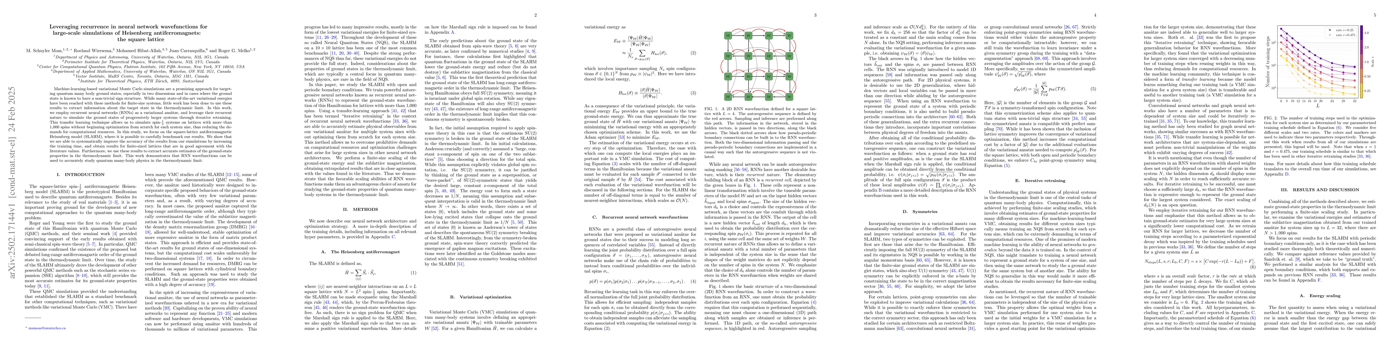 Thumbnail for Leveraging recurrence in neural network wavefunctions for large-scale
  simulations of Heisenberg antiferromagnets: the square lattice