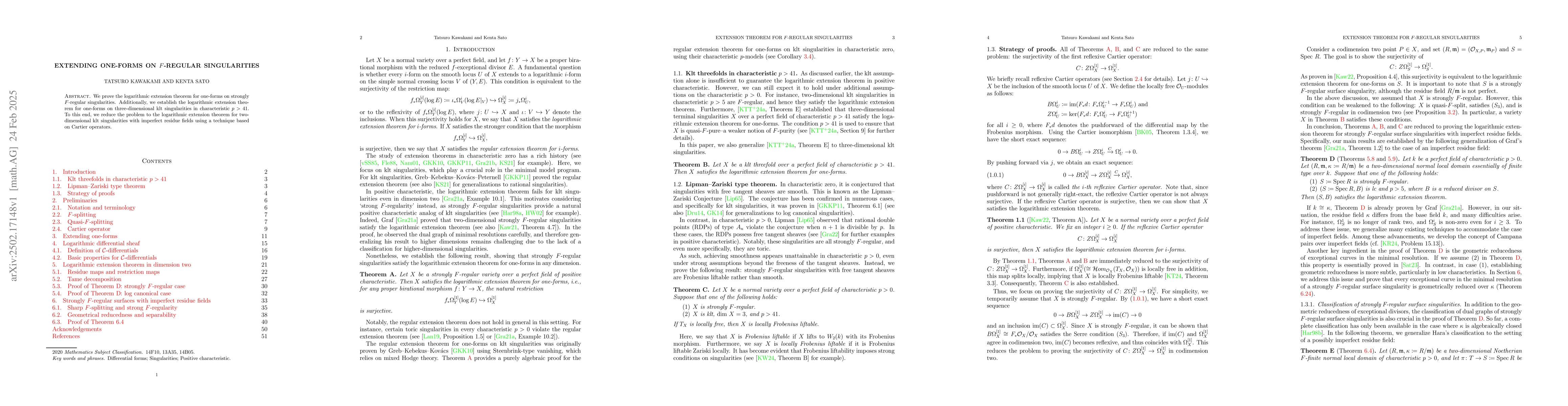 Thumbnail for Extending one-forms on $F$-regular singularities
