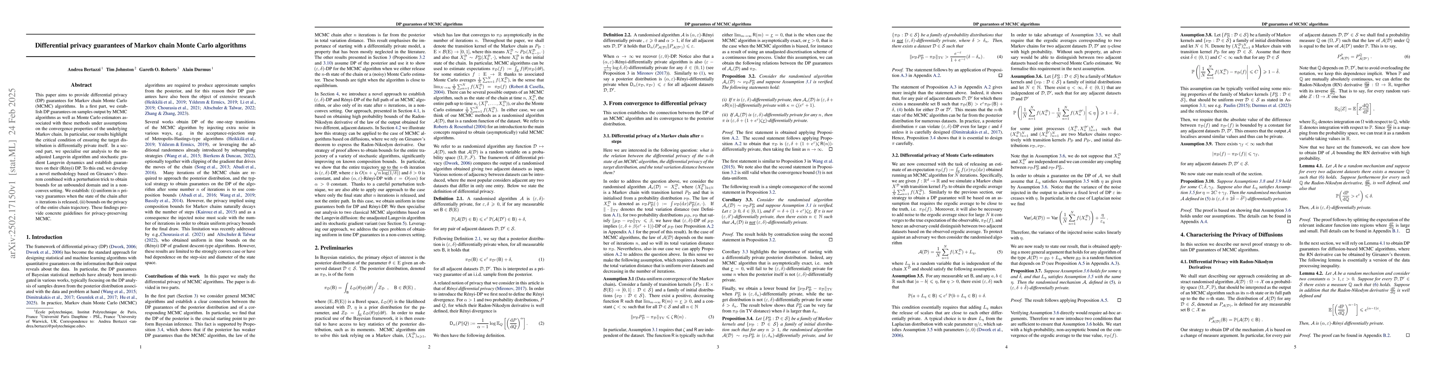 Thumbnail for Differential privacy guarantees of Markov chain Monte Carlo algorithms