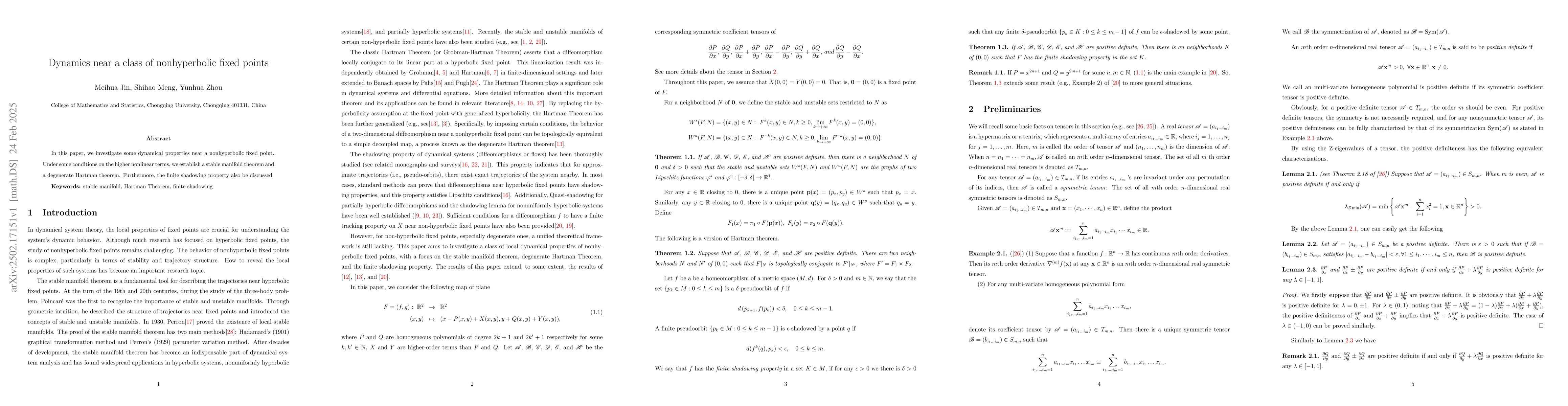 Thumbnail for Dynamics near a class of nonhyperbolic fixed points
