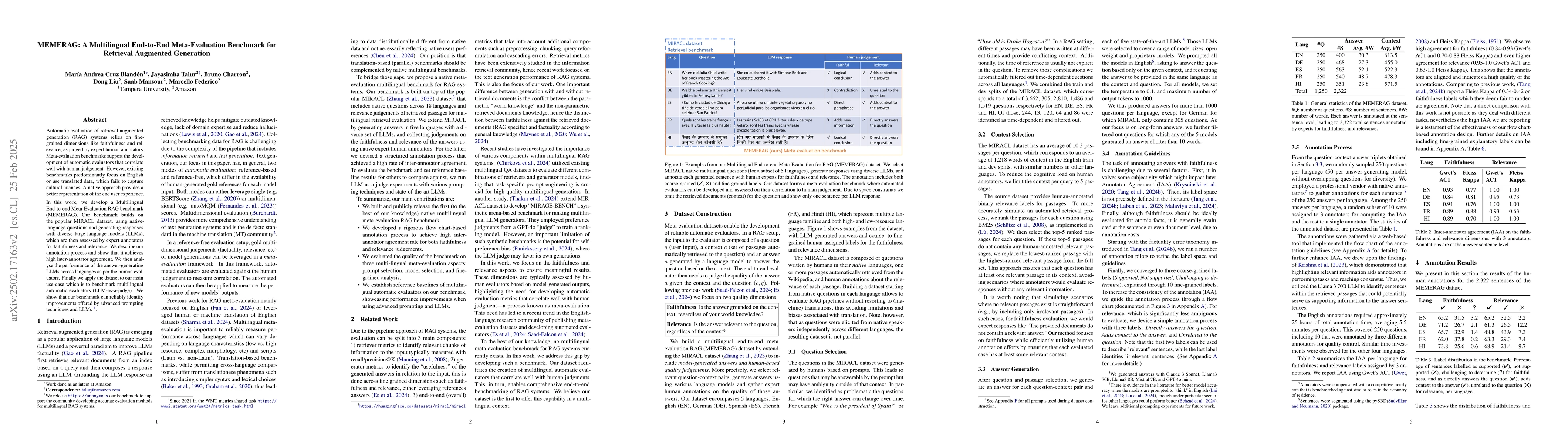 Thumbnail for MEMERAG: A Multilingual End-to-End Meta-Evaluation Benchmark for
  Retrieval Augmented Generation