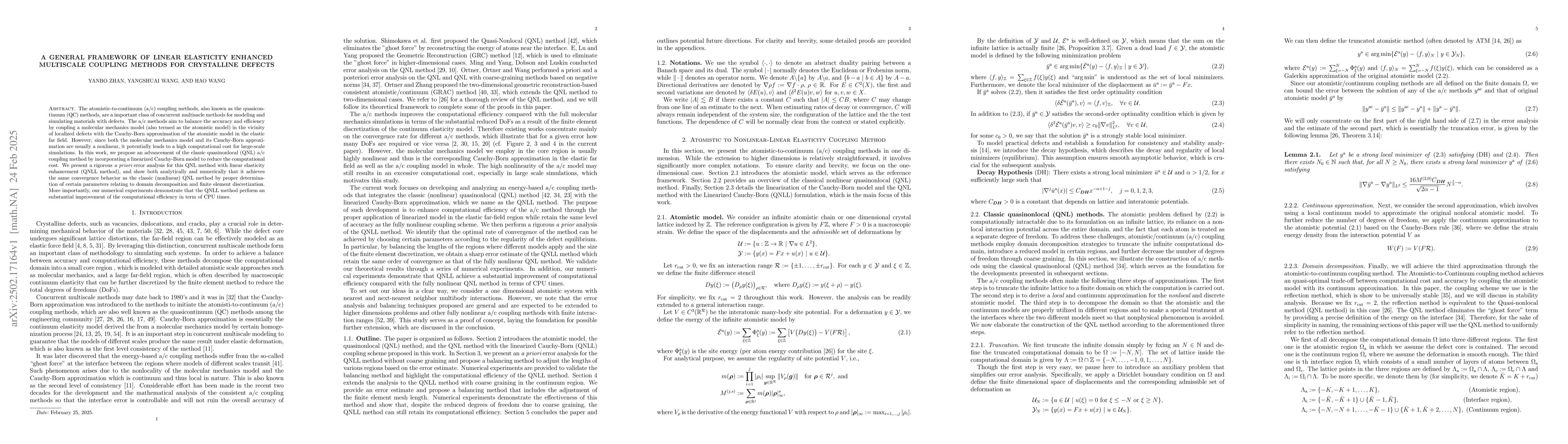 Thumbnail for A General Framework of Linear Elasticity Enhanced Multiscale Coupling
  Methods for Crystalline Defects