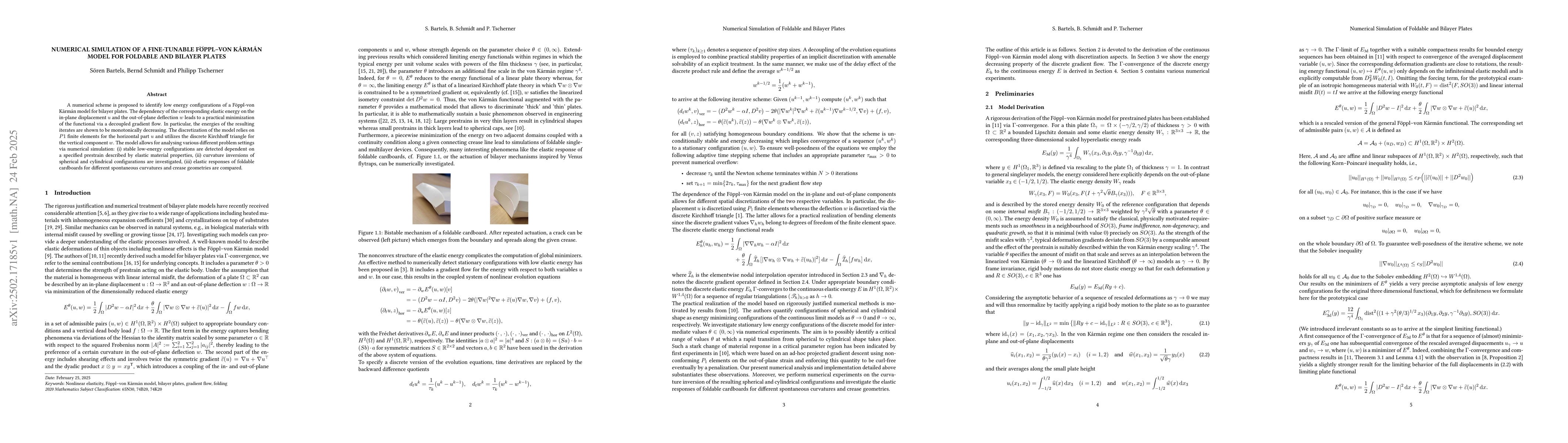 Thumbnail for Numerical simulation of a fine-tunable Föppl-von Kármán model for
  foldable and bilayer plates