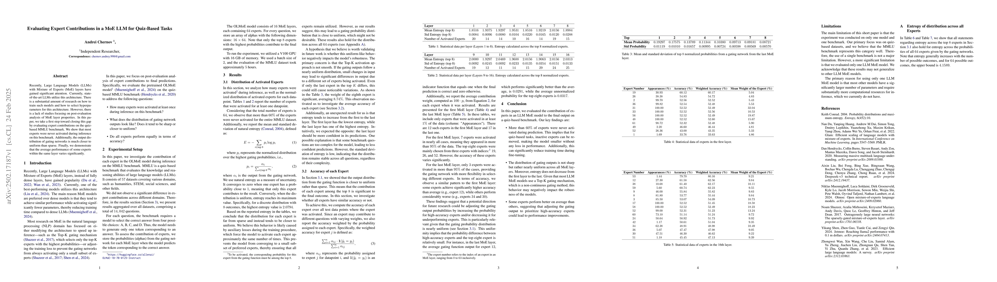 Thumbnail for Evaluating Expert Contributions in a MoE LLM for Quiz-Based Tasks