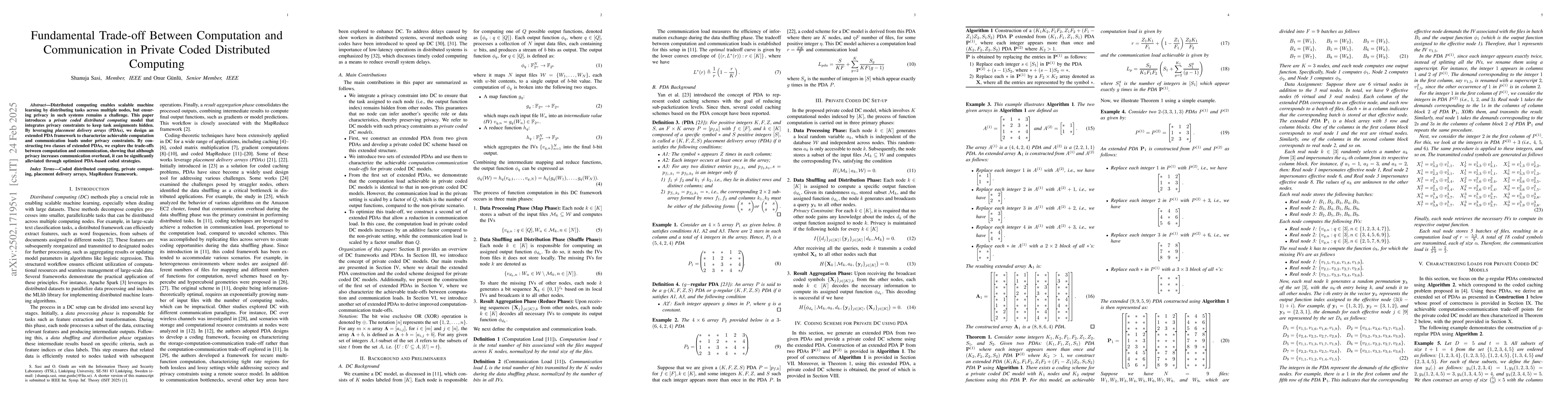 Thumbnail for Fundamental Trade-off Between Computation and Communication in Private
  Coded Distributed Computing