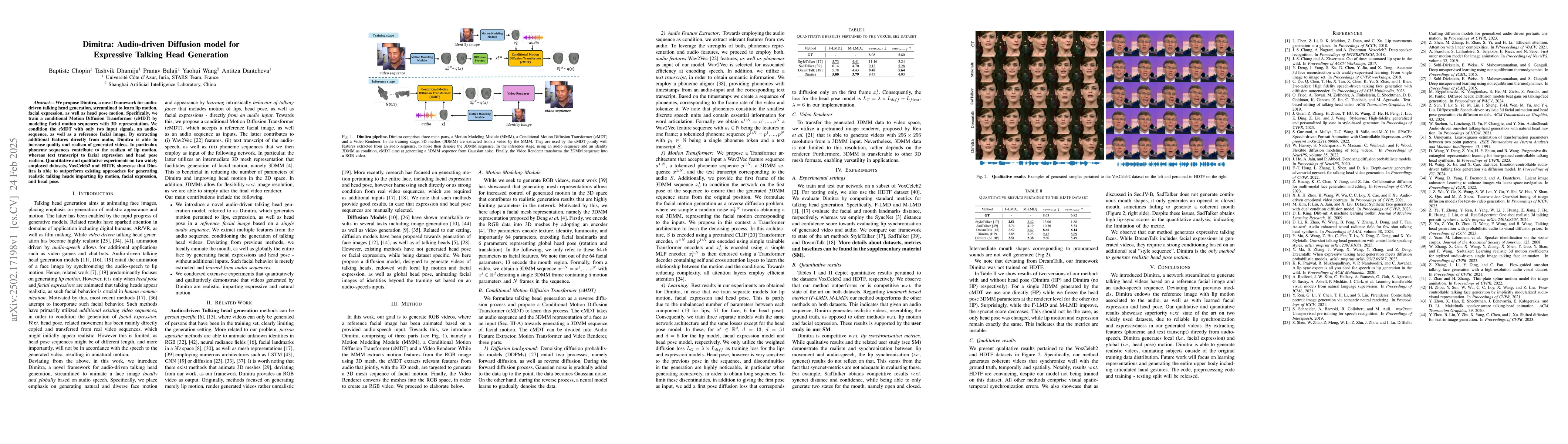 Thumbnail for Dimitra: Audio-driven Diffusion model for Expressive Talking Head
  Generation