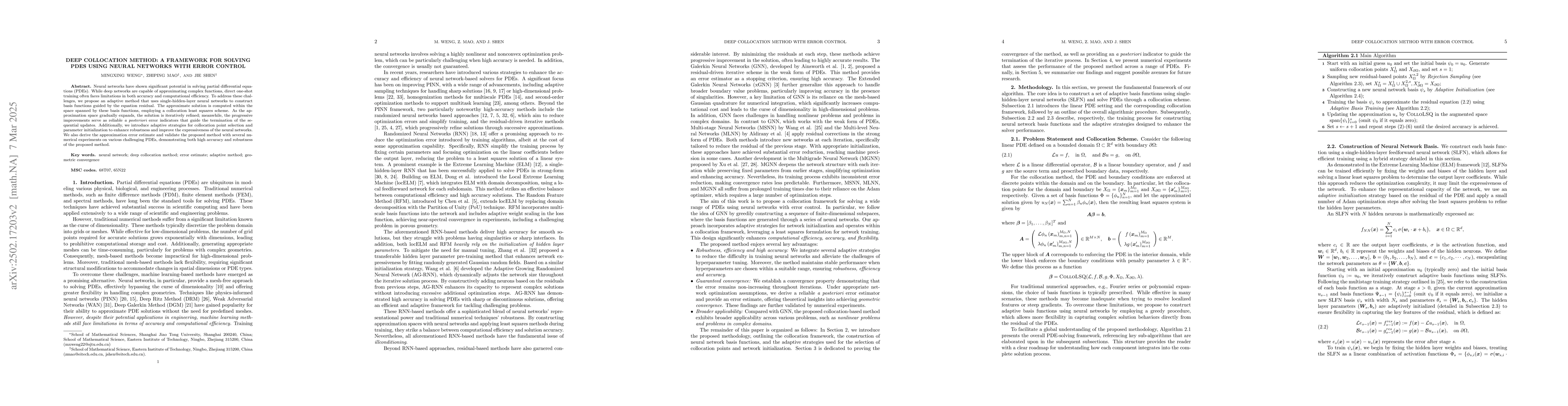 Thumbnail for Deep collocation methods: A framework for solving PDEs using neural
  networks with error control