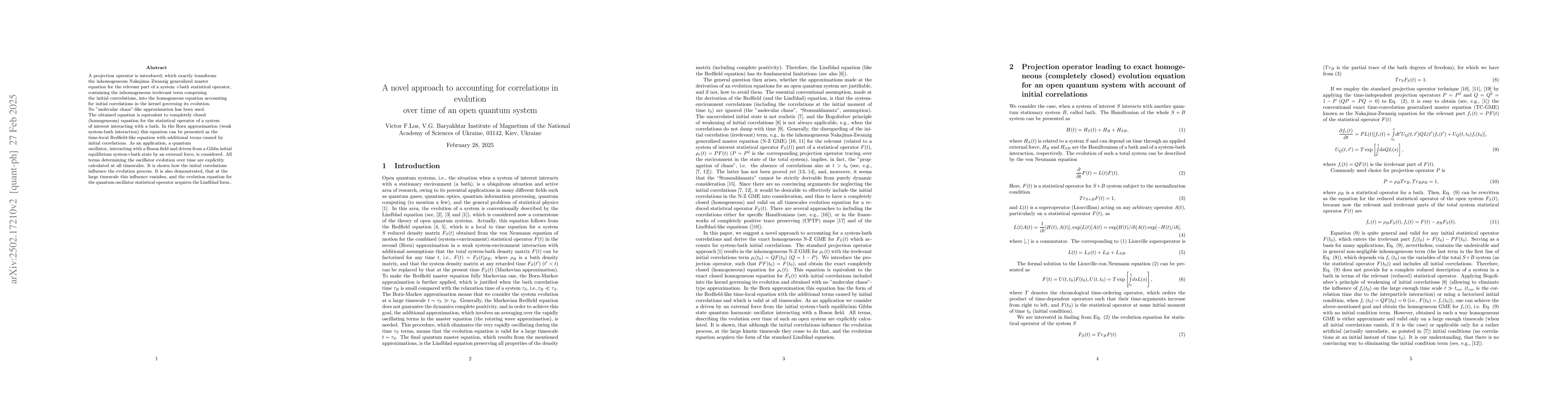 Thumbnail for A novel approach to accounting for correlations in evolution over time
  of an open quantum system