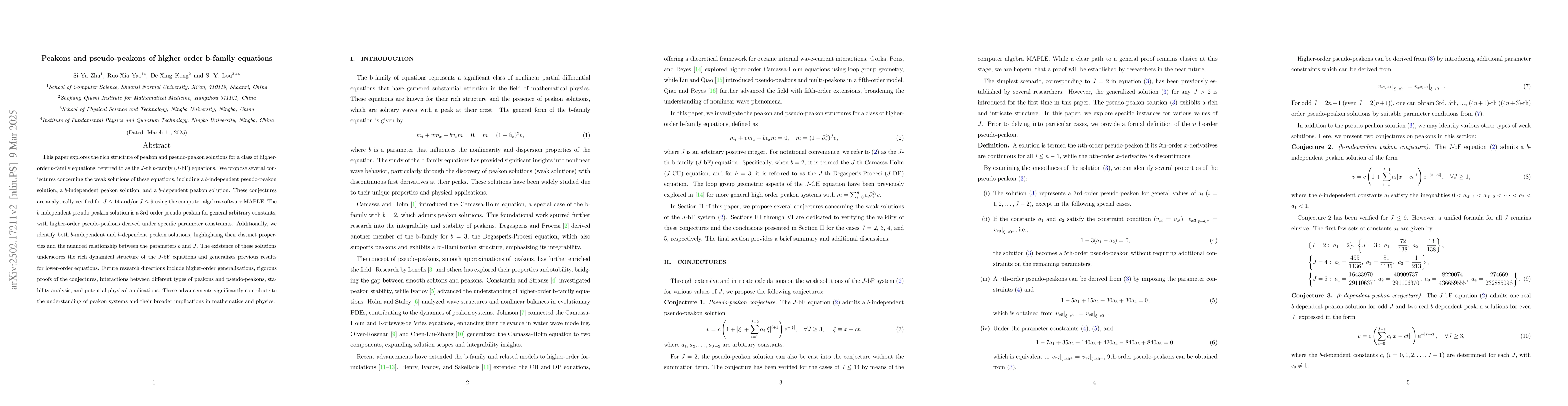 Thumbnail for Peakons and pseudo-peakons of higher order b-family equations
