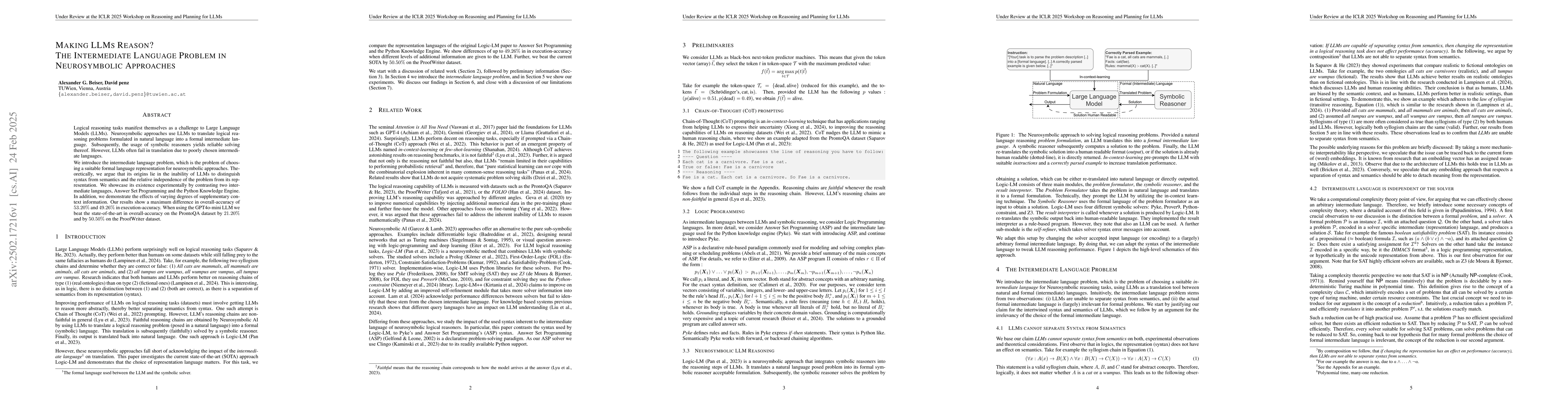 Thumbnail for Making LLMs Reason? The Intermediate Language Problem in Neurosymbolic
  Approaches