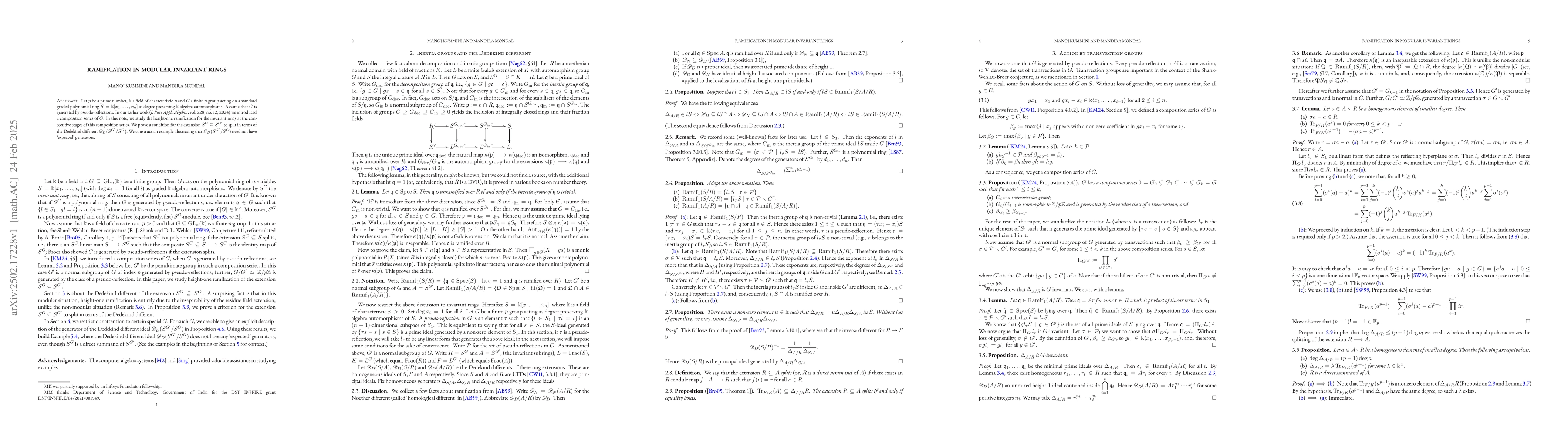 Thumbnail for Ramification in modular invariant rings