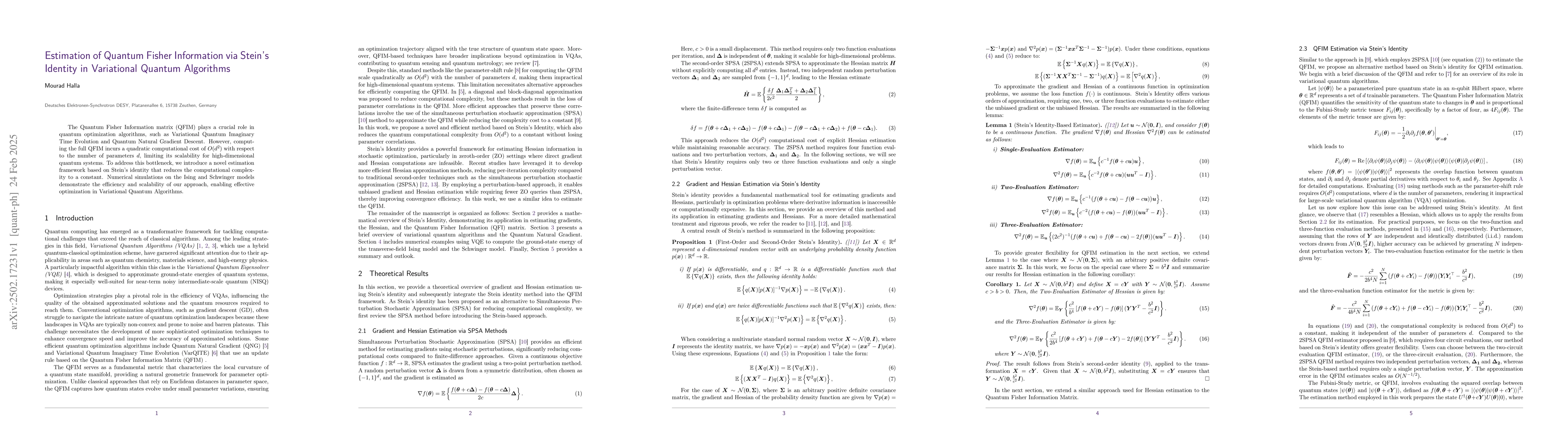 Thumbnail for Estimation of Quantum Fisher Information via Stein's Identity in
  Variational Quantum Algorithms