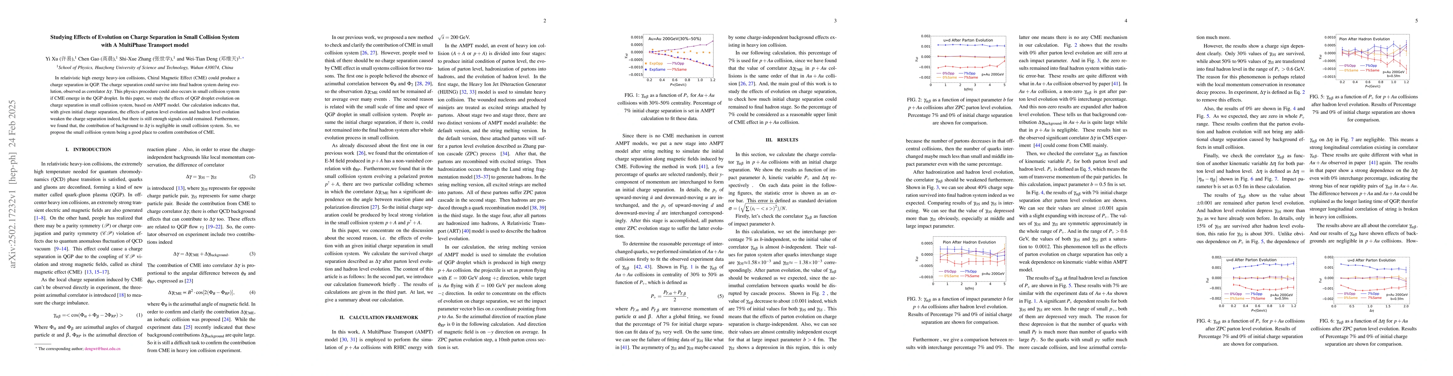 Thumbnail for Studying Effects of Evolution on Charge Separation in Small Collision
  System with A MultiPhase Transport model