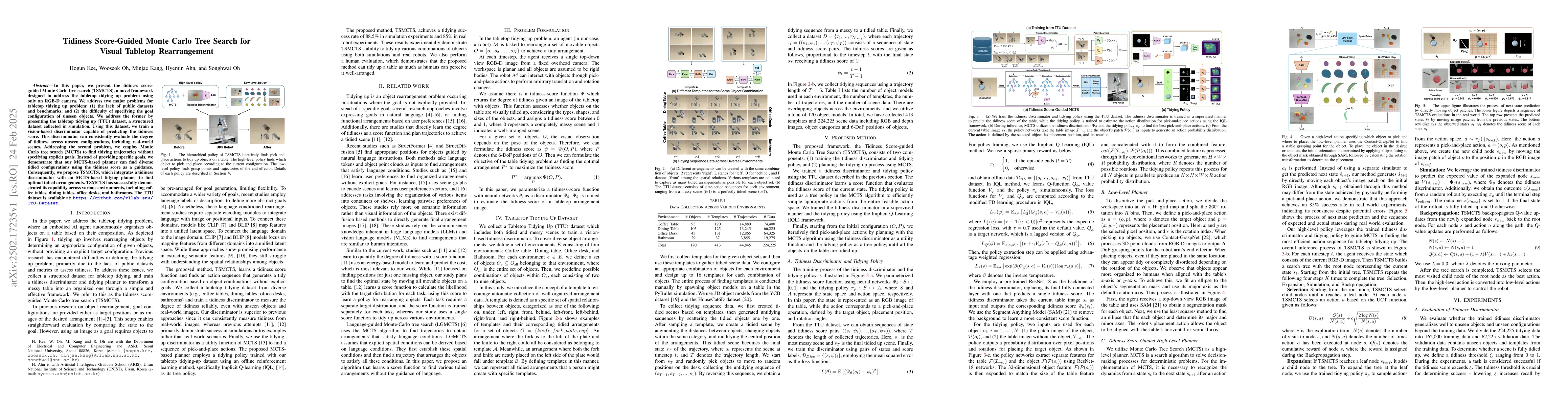 Thumbnail for Tidiness Score-Guided Monte Carlo Tree Search for Visual Tabletop
  Rearrangement
