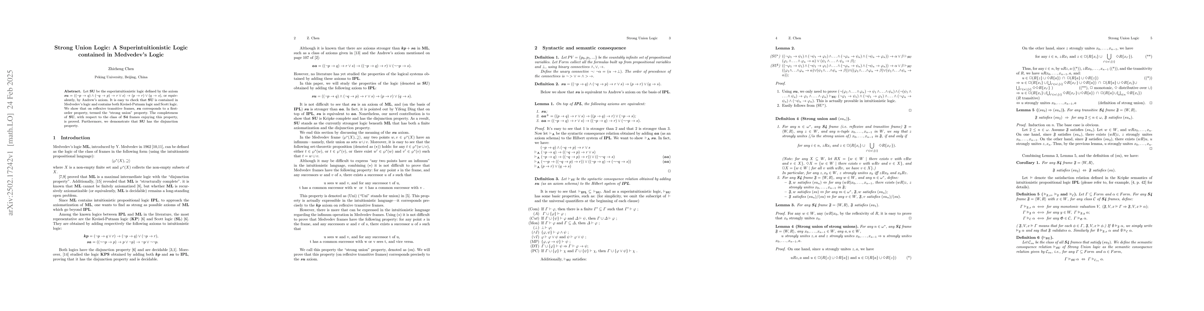 Thumbnail for Strong Union Logic: A Superintuitionistic Logic Contained in Medvedev's
  Logic