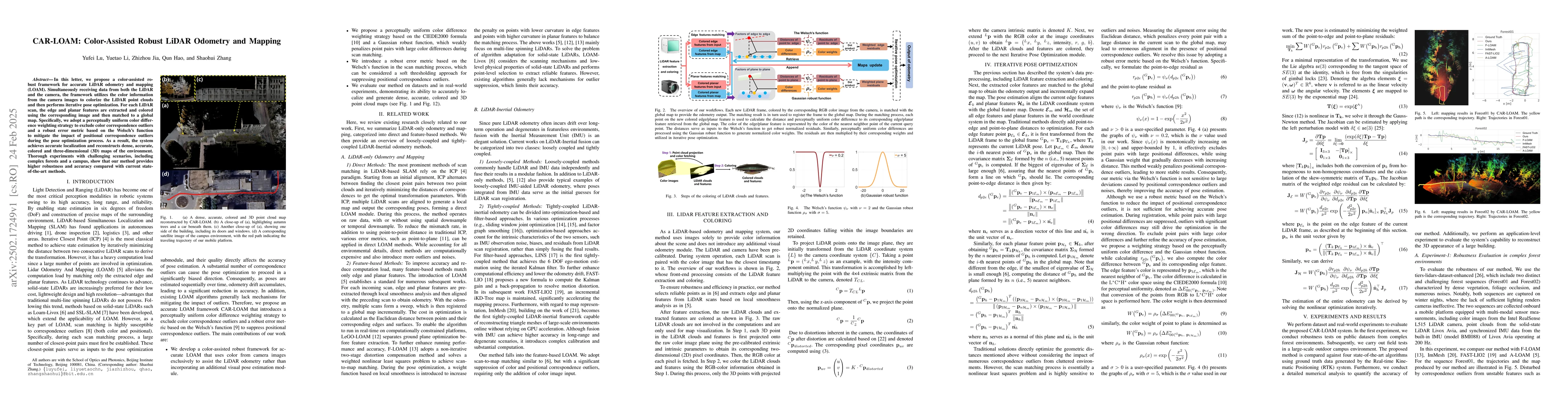 Thumbnail for CAR-LOAM: Color-Assisted Robust LiDAR Odometry and Mapping