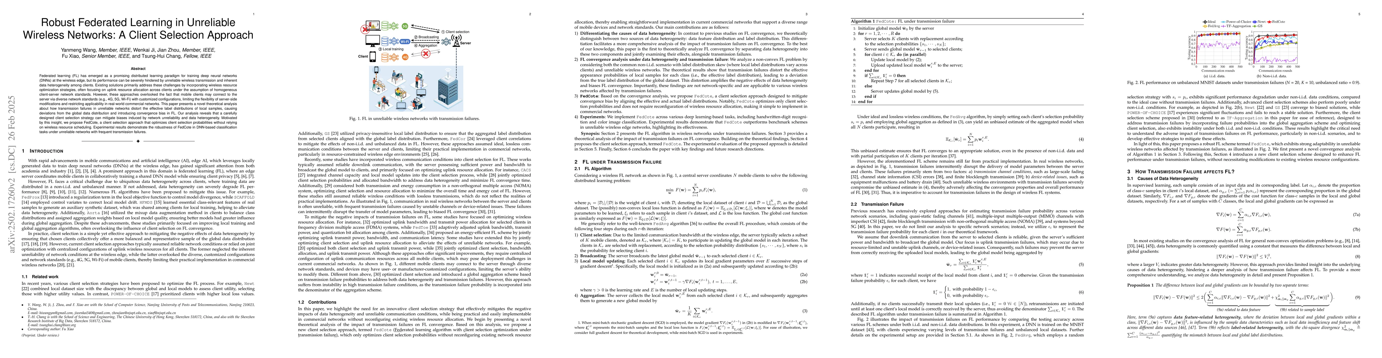 Thumbnail for Robust Federated Learning in Unreliable Wireless Networks: A Client
  Selection Approach