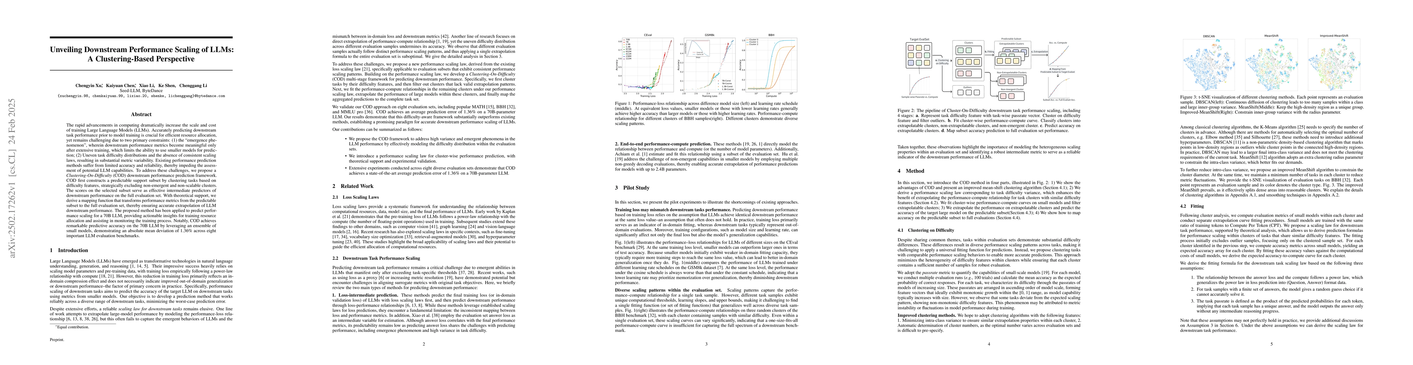 Thumbnail for Unveiling Downstream Performance Scaling of LLMs: A Clustering-Based
  Perspective