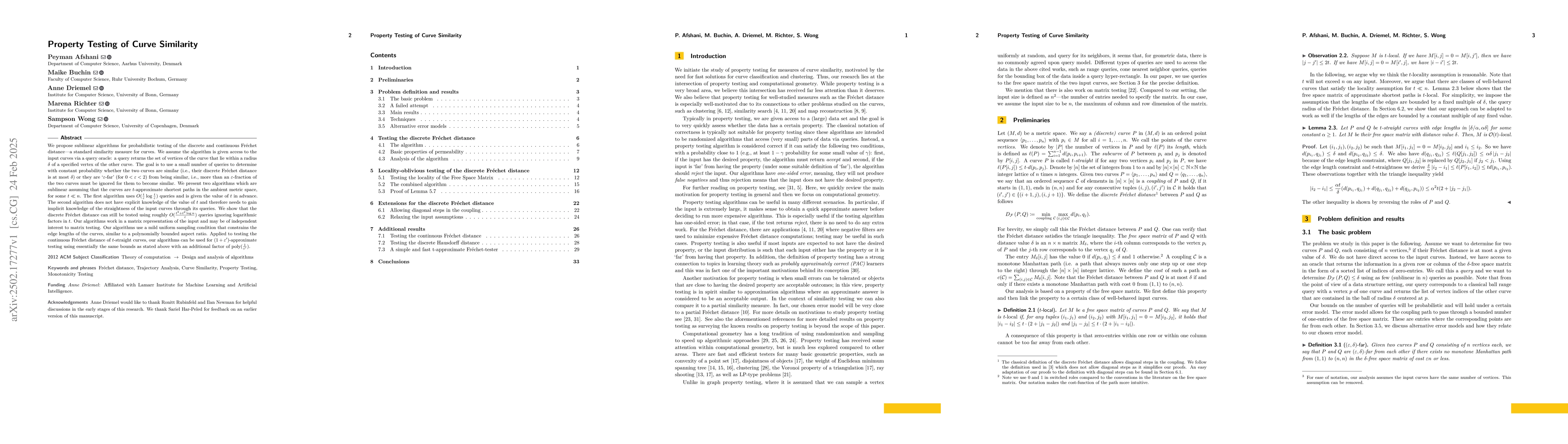 Thumbnail for Property Testing of Curve Similarity