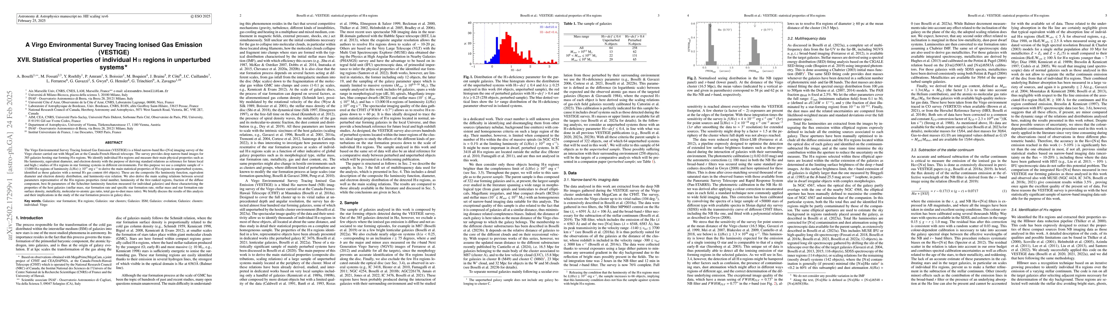 Thumbnail for A Virgo Environmental Survey Tracing Ionised Gas Emission (VESTIGE)
  XVII. Statistical properties of individual HII regions in unperturbed systems