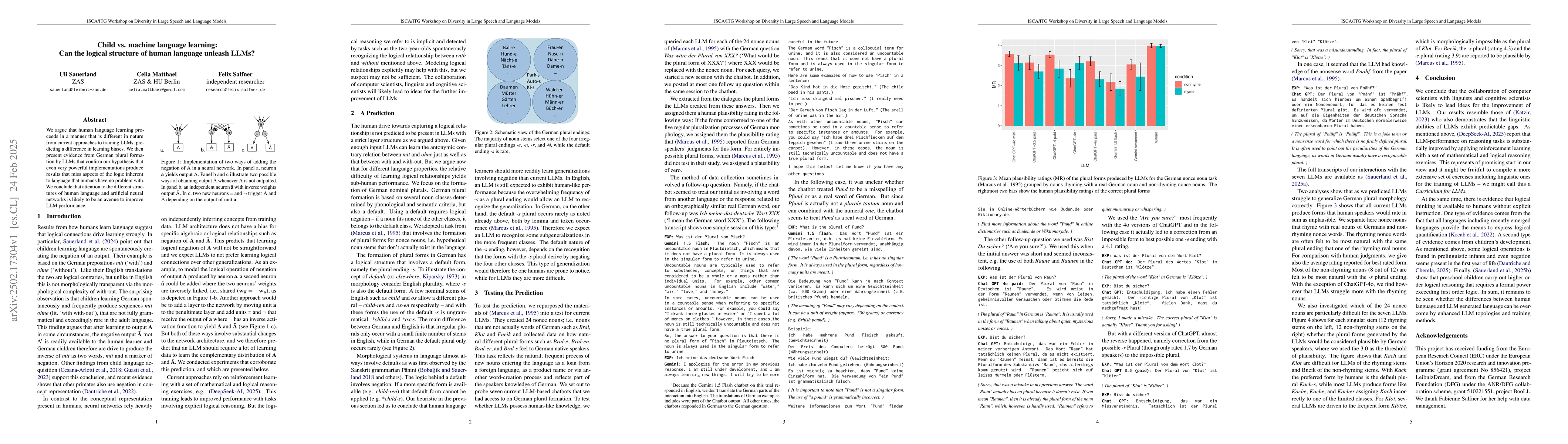 Thumbnail for Child vs. machine language learning: Can the logical structure of human
  language unleash LLMs?