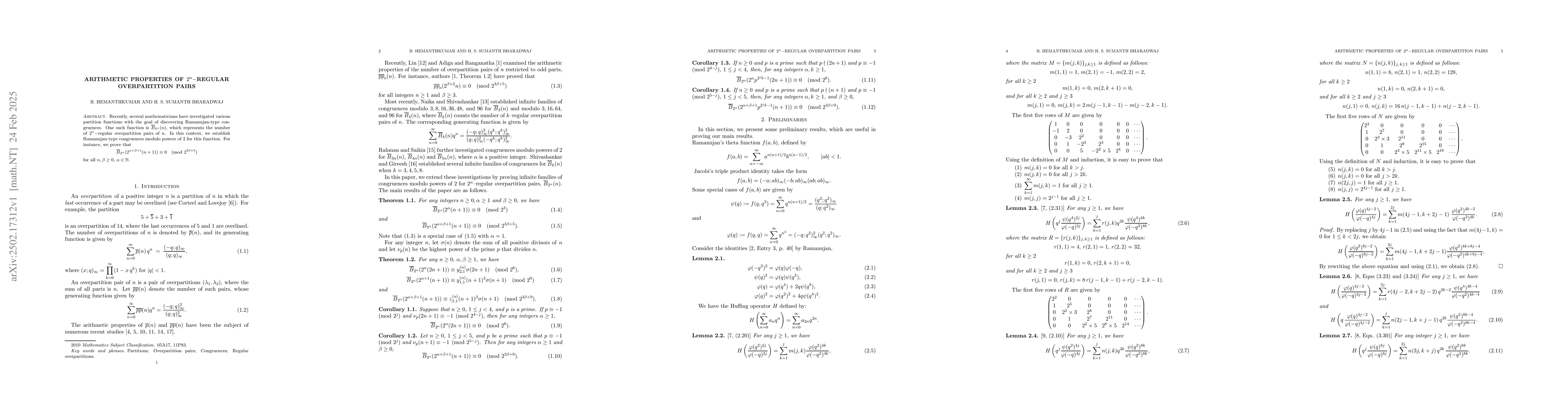 Thumbnail for Arithmetic properties of $2^Îą-$Regular overpartition pairs