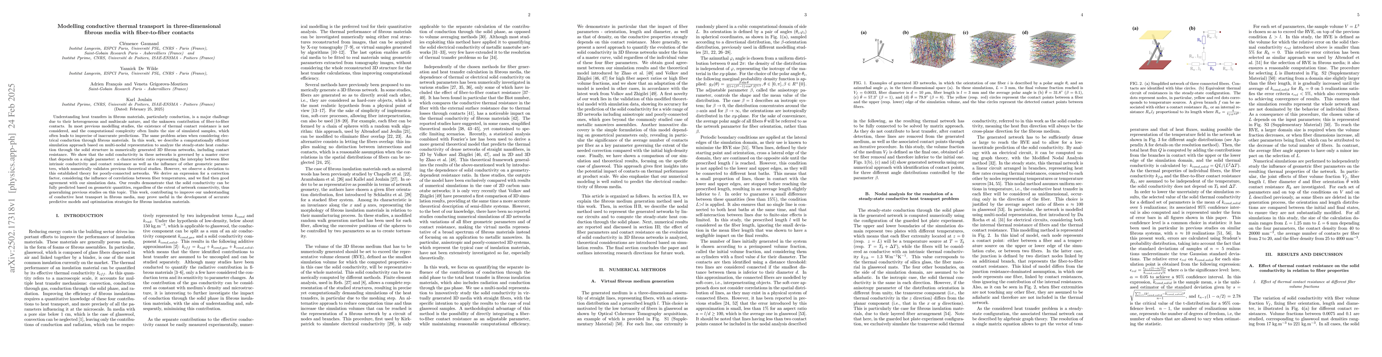 Thumbnail for Modelling conductive thermal transport in three-dimensional fibrous
  media with fiber-to-fiber contacts