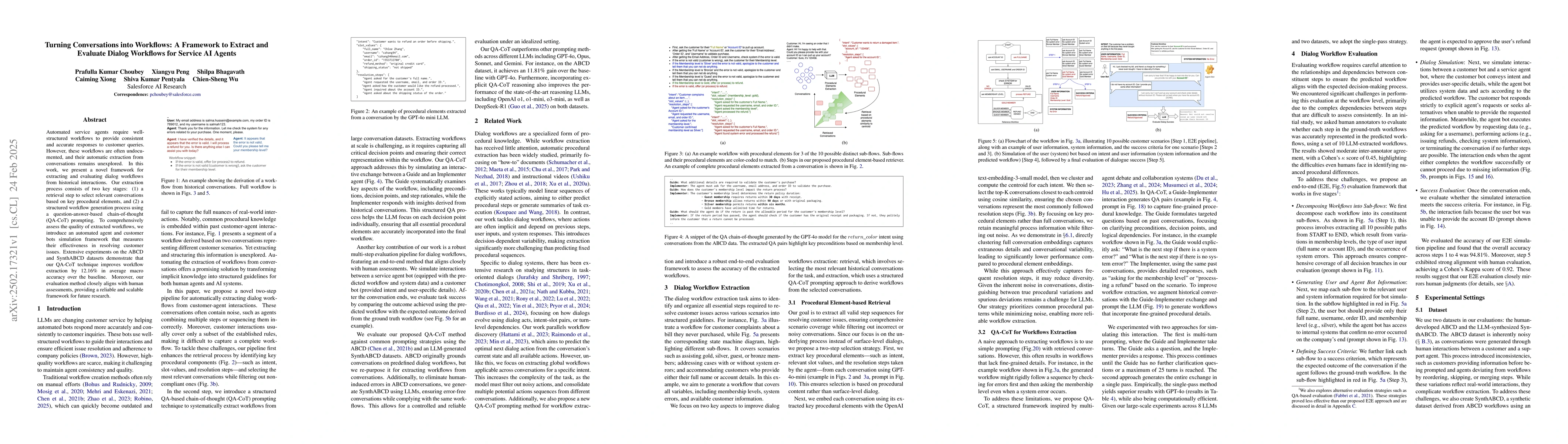Thumbnail for Turning Conversations into Workflows: A Framework to Extract and
  Evaluate Dialog Workflows for Service AI Agents
