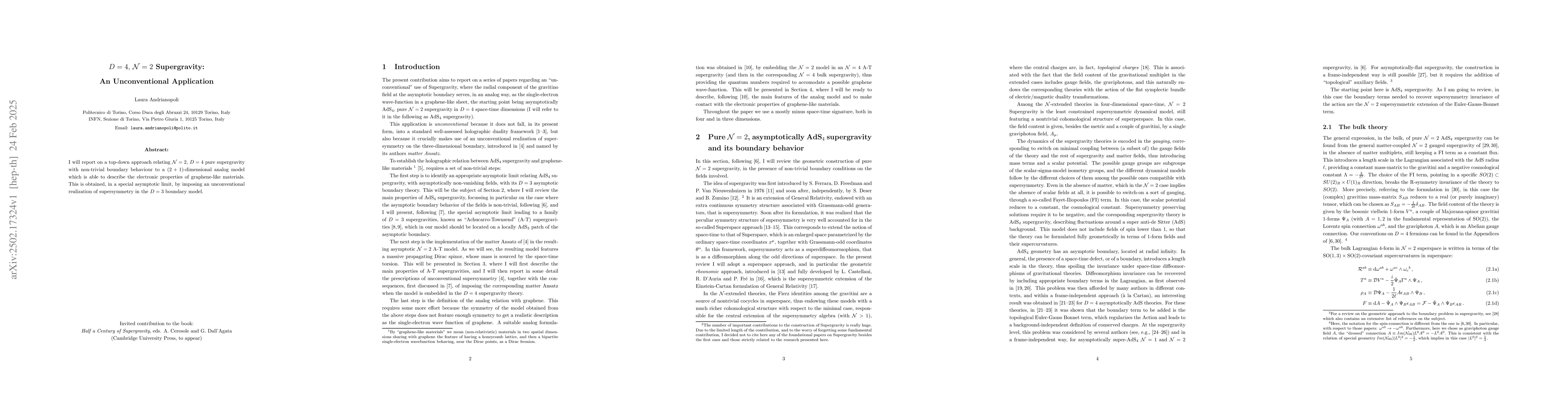 Thumbnail for D=4, N=2 Supergravity: An Unconventional Application