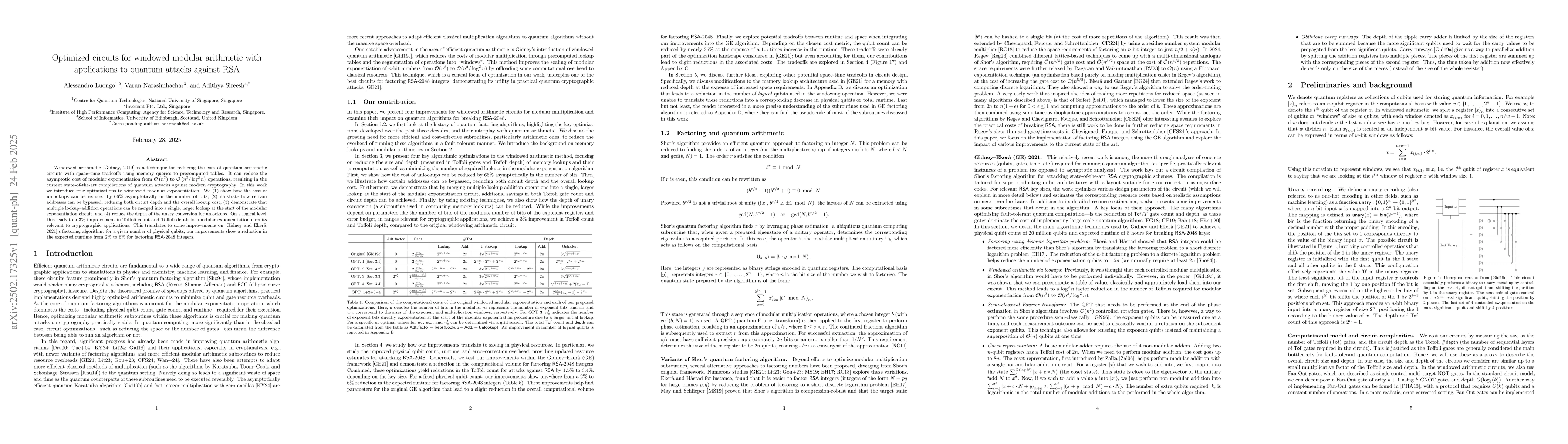 Thumbnail for Optimized circuits for windowed modular arithmetic with applications to
  quantum attacks against RSA