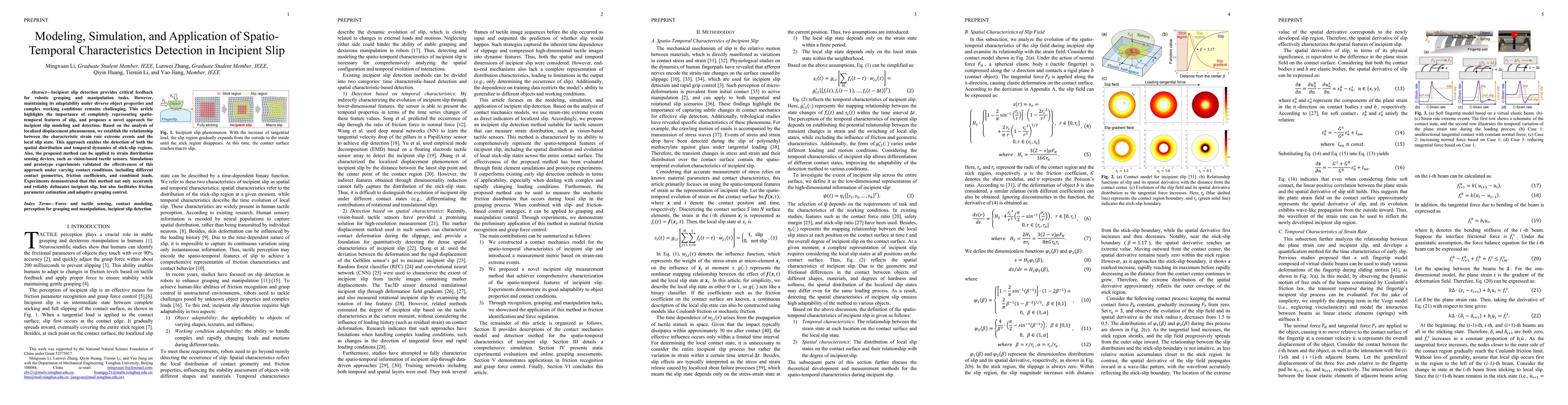 Thumbnail for Modeling, Simulation, and Application of Spatio-Temporal Characteristics
  Detection in Incipient Slip