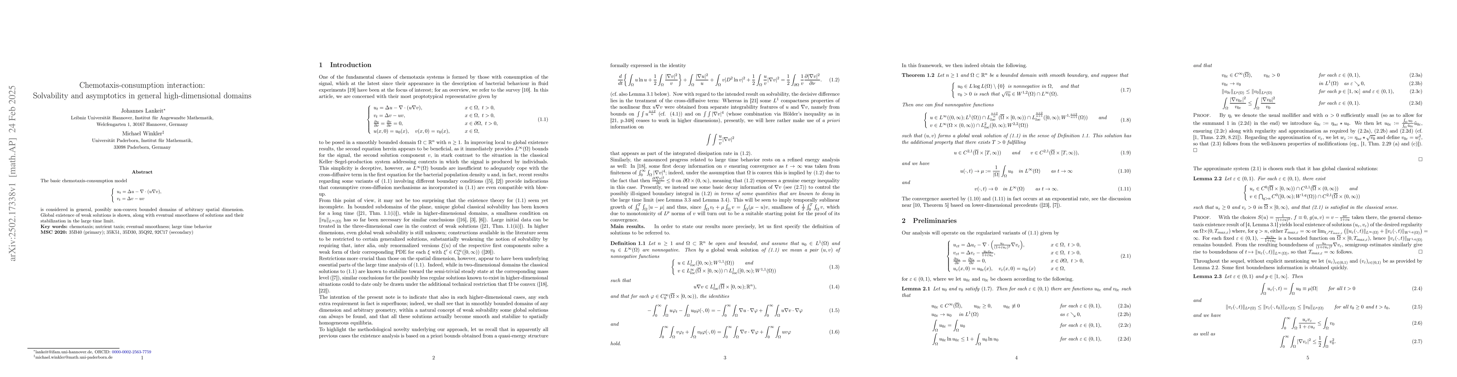 Thumbnail for Chemotaxis-consumption interaction: Solvability and asymptotics in
  general high-dimensional domains