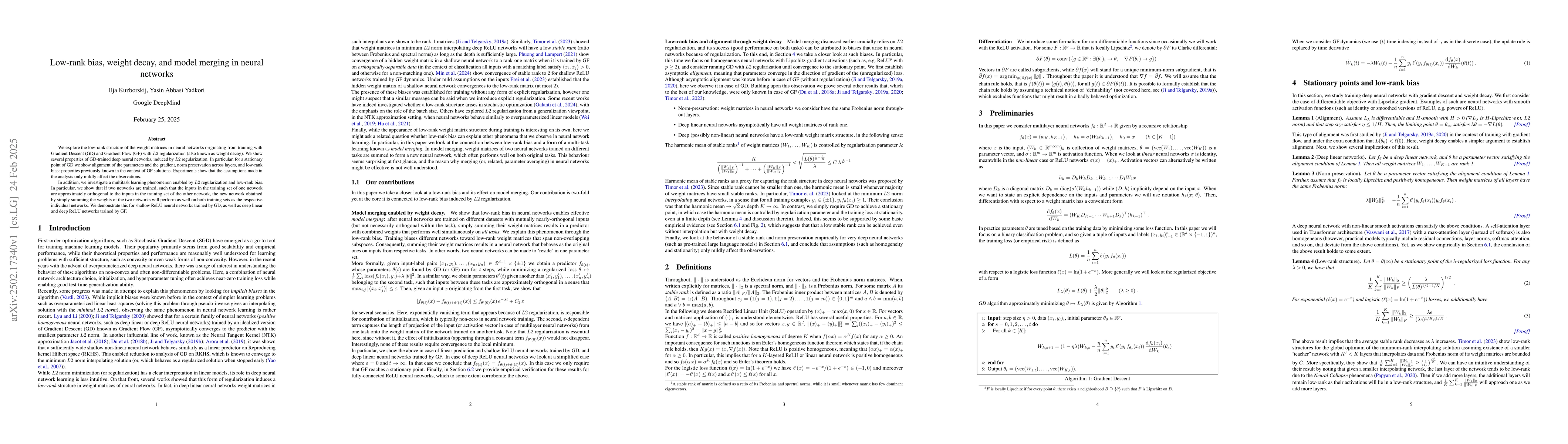 Thumbnail for Low-rank bias, weight decay, and model merging in neural networks