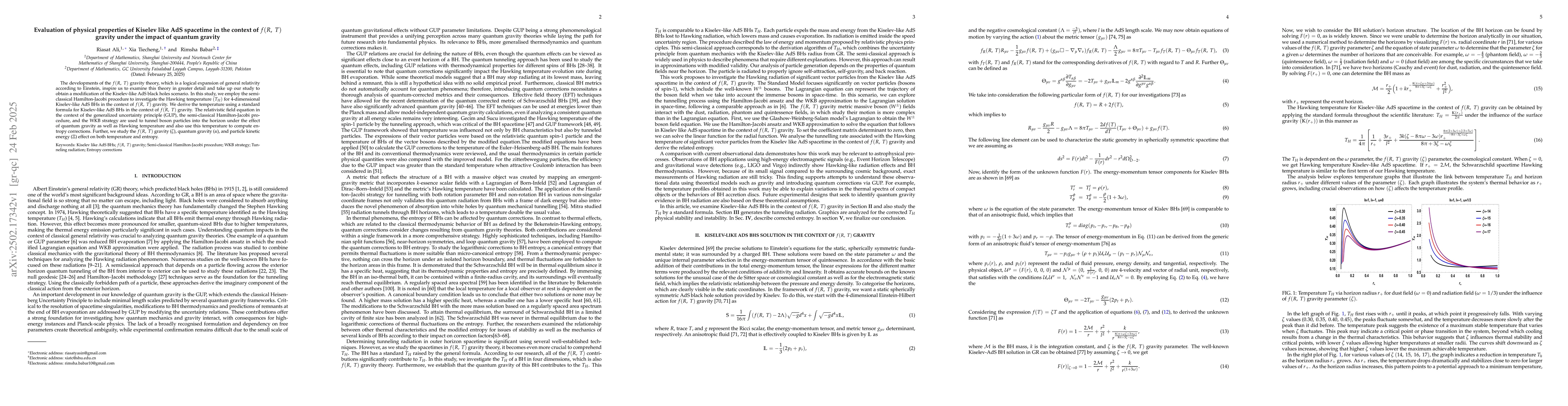 Thumbnail for Evaluation of physical properties of Kiselev like AdS spacetime in the
  context of $f(R,~T)$ gravity under the impact of quantum gravity