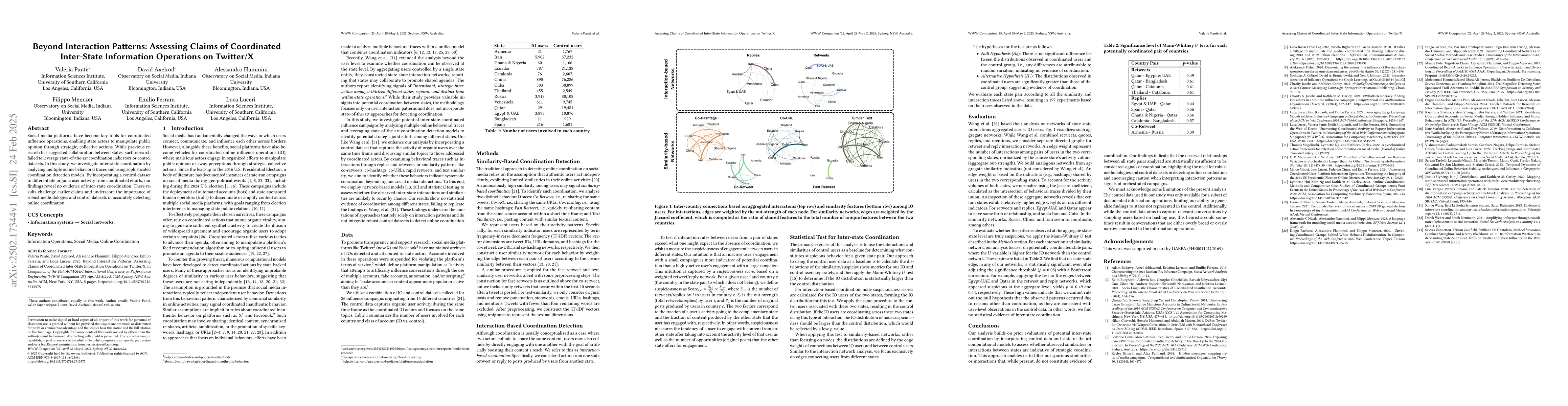 Thumbnail for Beyond Interaction Patterns: Assessing Claims of Coordinated Inter-State
  Information Operations on Twitter/X