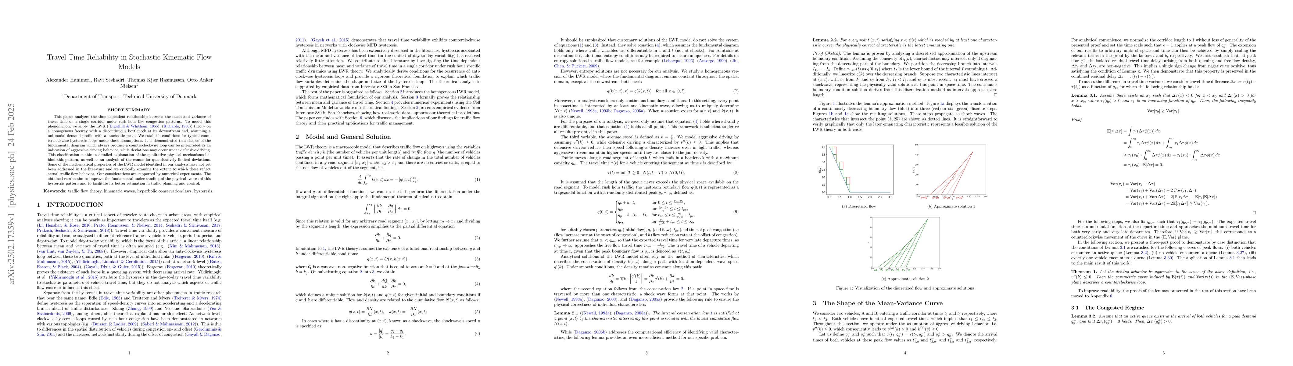 Thumbnail for Travel Time Reliability in Stochastic Kinematic Flow Models