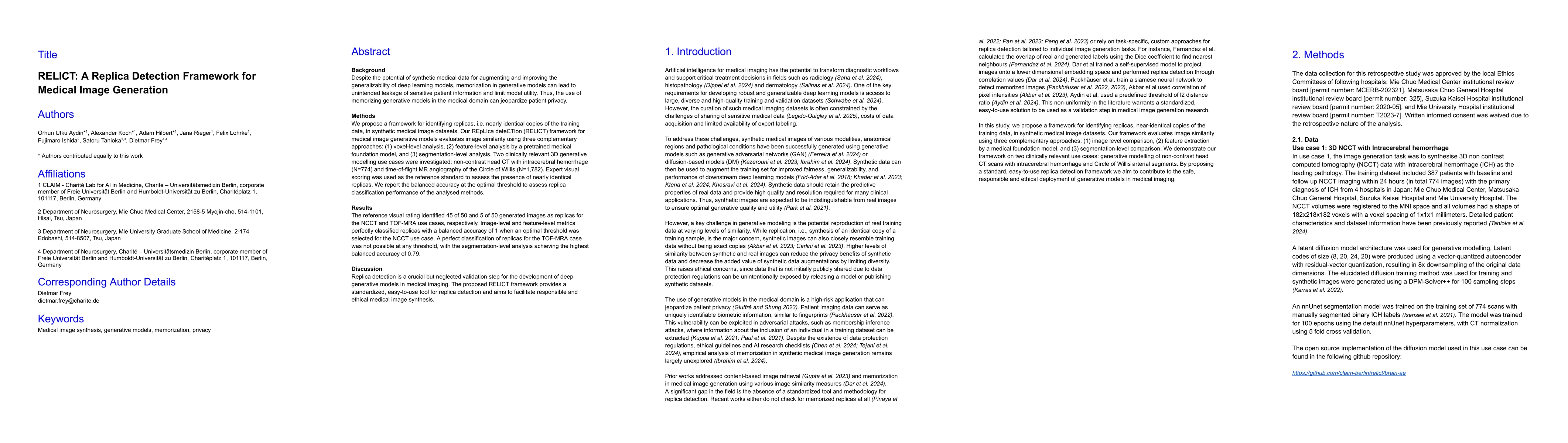 Thumbnail for RELICT: A Replica Detection Framework for Medical Image Generation