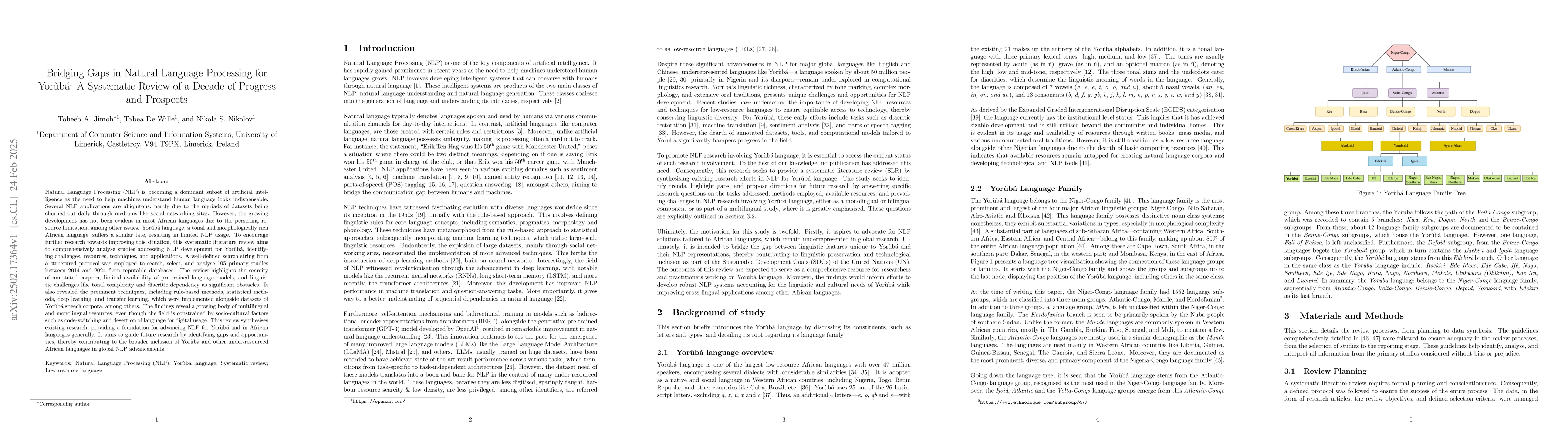 Thumbnail for Bridging Gaps in Natural Language Processing for Yorùbá: A
  Systematic Review of a Decade of Progress and Prospects