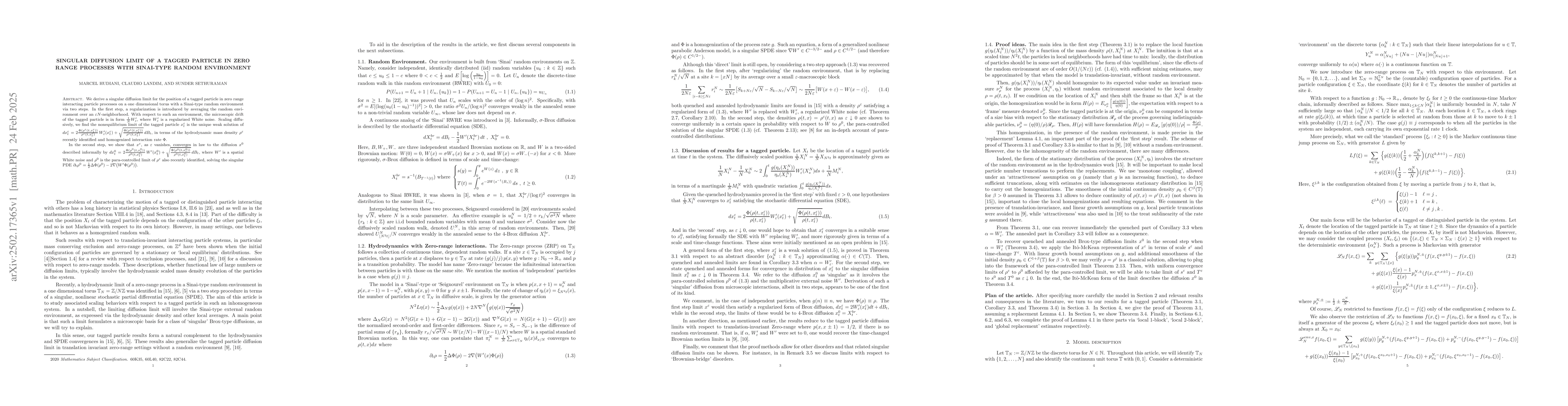 Thumbnail for Singular diffusion limit of a tagged particle in zero range processes
  with Sinai-type random environment