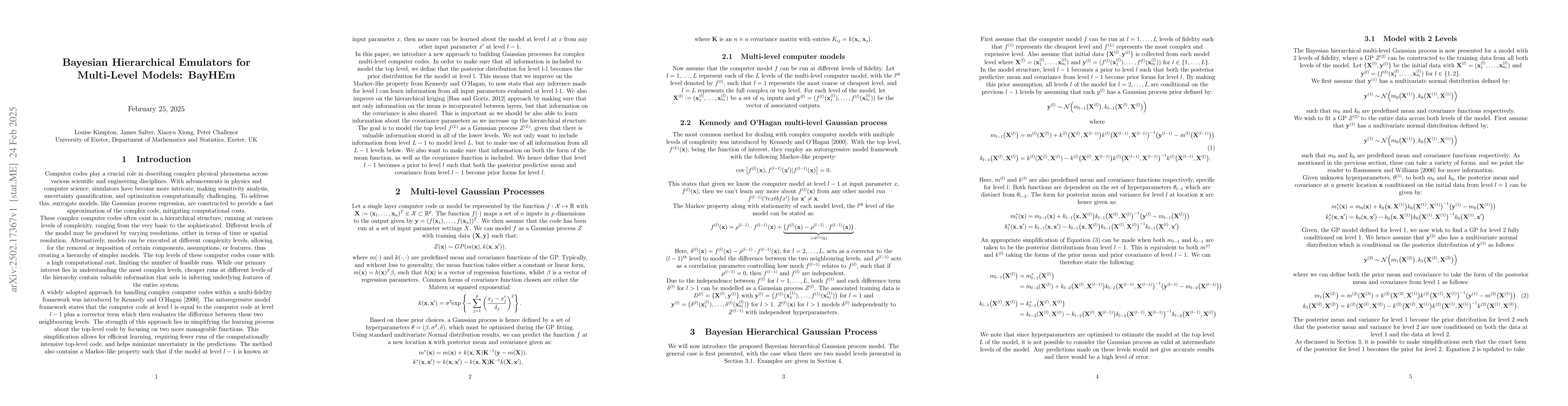 Thumbnail for Bayesian Hierarchical Emulators for Multi-Level Models: BayHEm