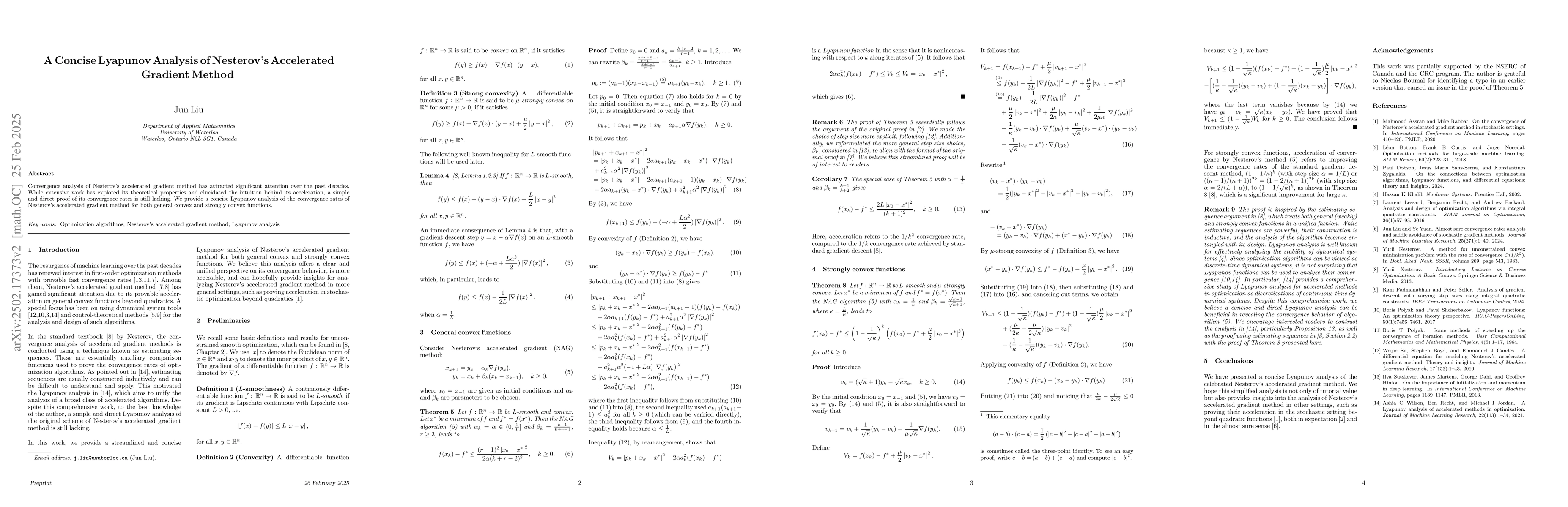 Thumbnail for A Concise Lyapunov Analysis of Nesterov's Accelerated Gradient Method