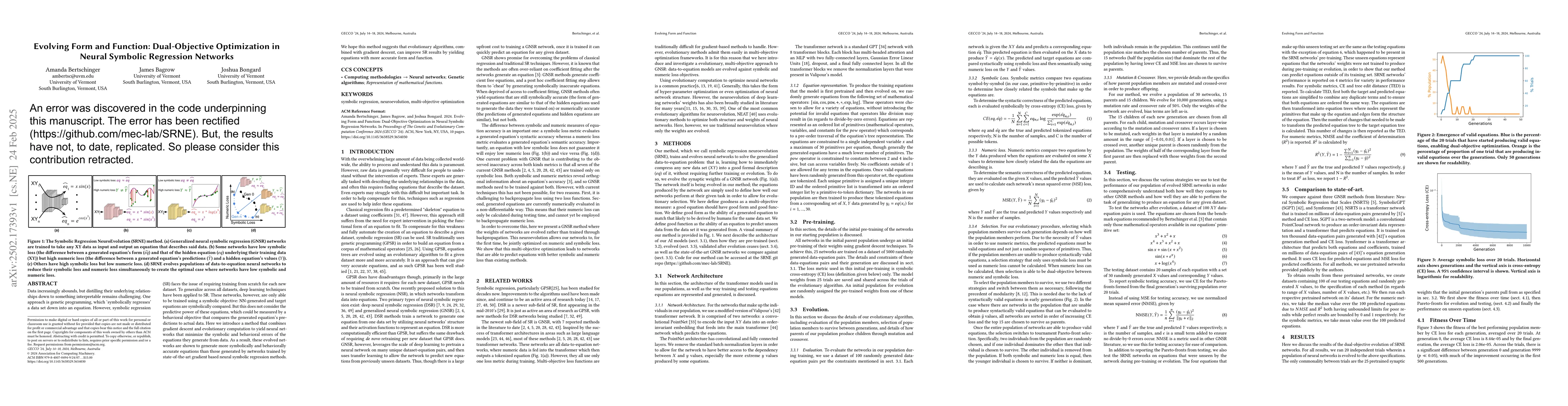 Thumbnail for Evolving Form and Function: Dual-Objective Optimization in Neural
  Symbolic Regression Networks