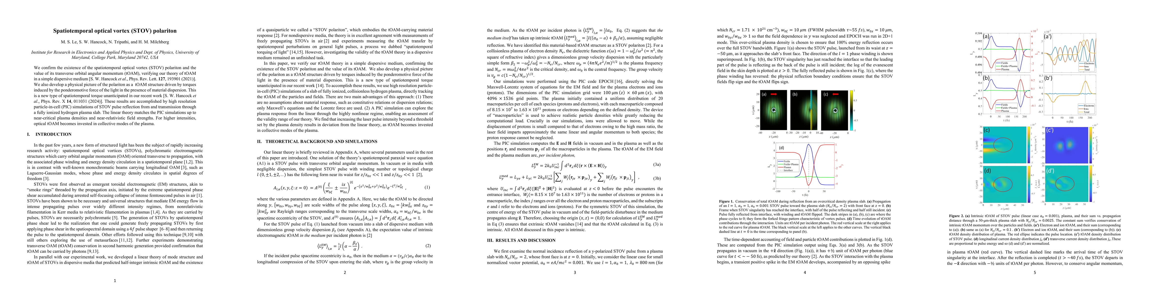 Thumbnail for Spatiotemporal optical vortex (STOV) polariton