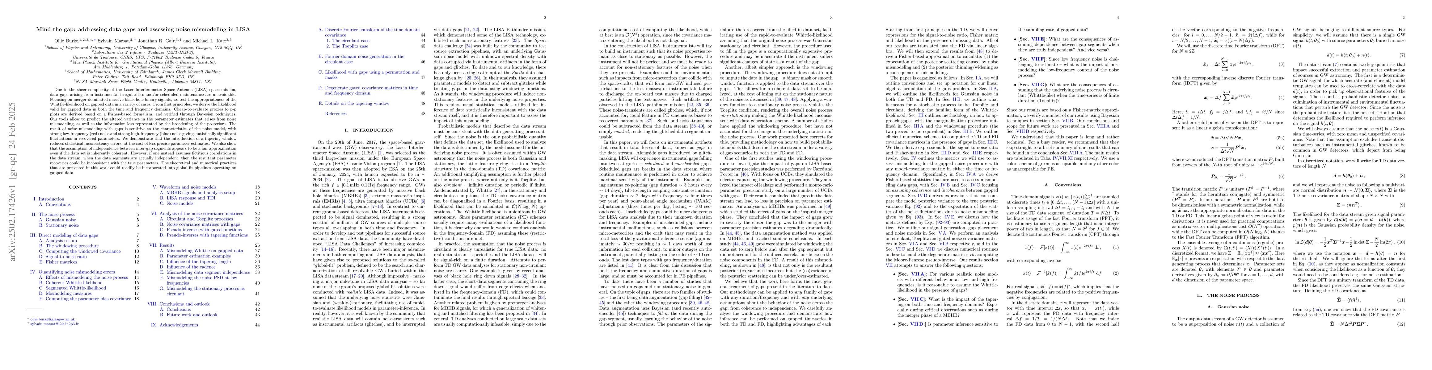 Thumbnail for Mind the gap: addressing data gaps and assessing noise mismodeling in
  LISA