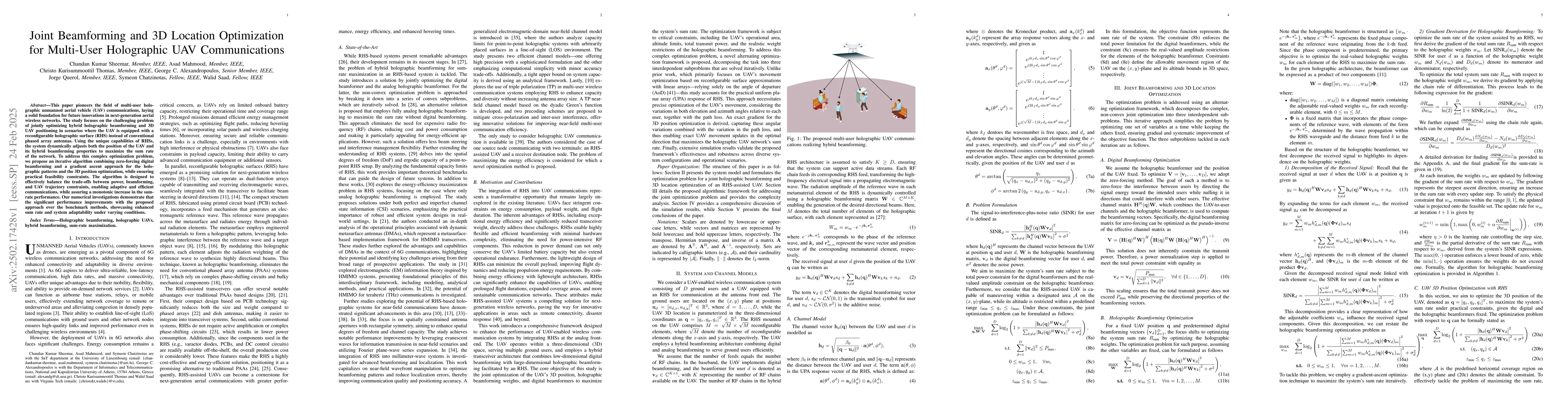 Thumbnail for Joint Beamforming and 3D Location Optimization for Multi-User
  Holographic UAV Communications